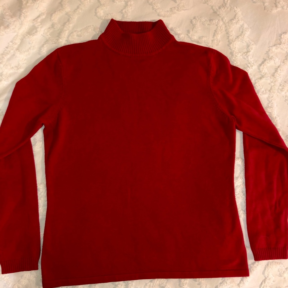 Red turtleneck sweater